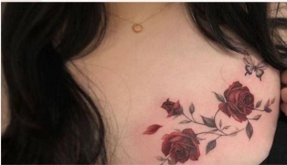 Upper Breast Tattoos with Rose