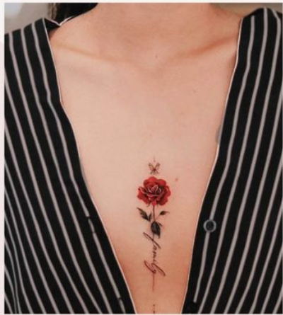 Rose floral breast tattoos