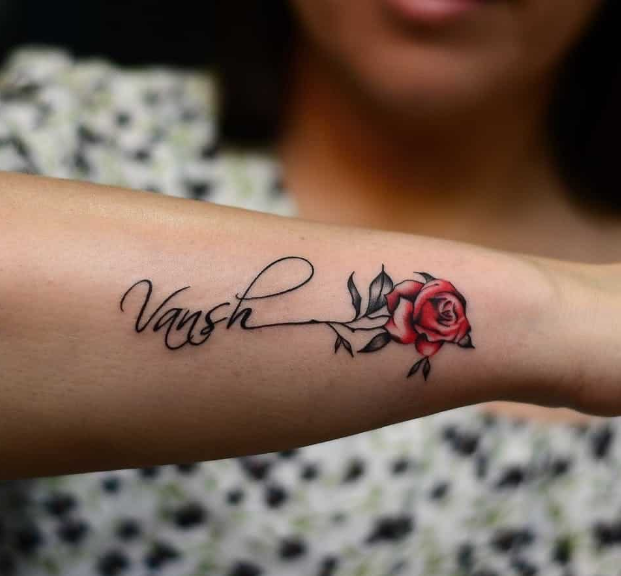 Red Rose Tattoo With Name for Hand