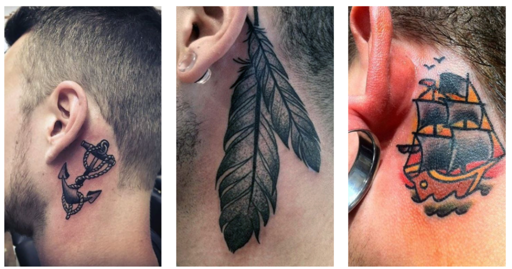 behind the ear tattoos men