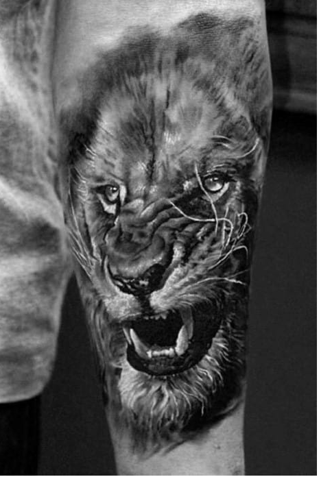 lion tattoo on forearm