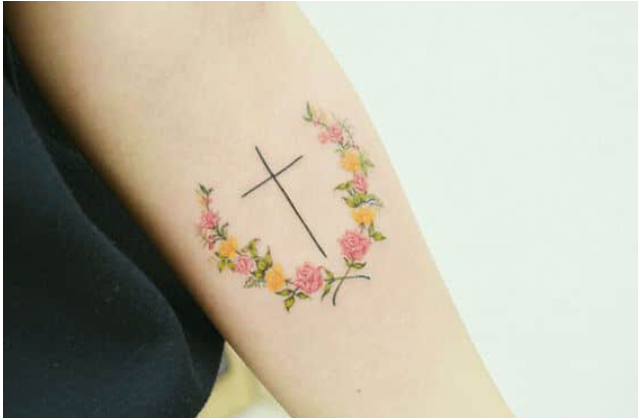 flower cross tattoo for women