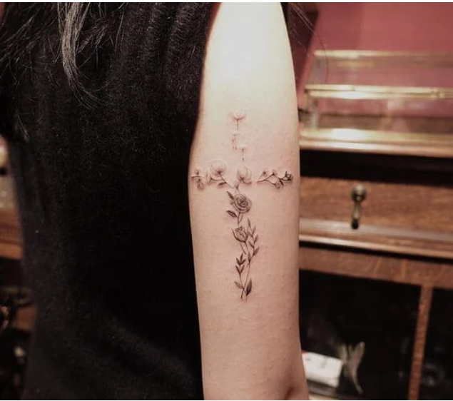 rose cross tattoo for women