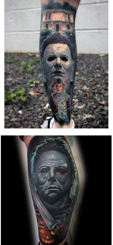 Michael Myers tattoo on leg