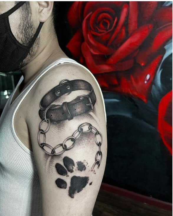 memorial paw print tattoo  with a pet neck belt