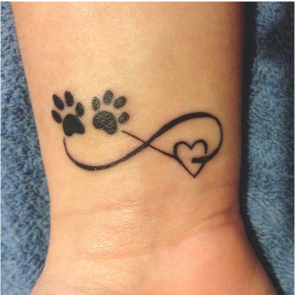 memorial paw print tattoo  with a heart