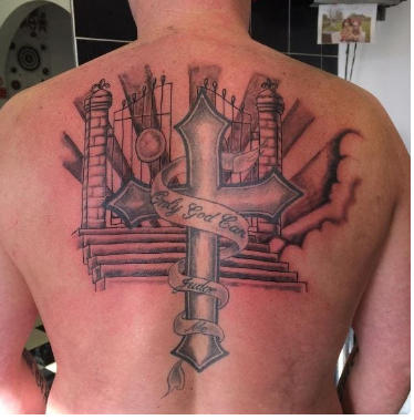 Stairway to heaven with a cross tattoo