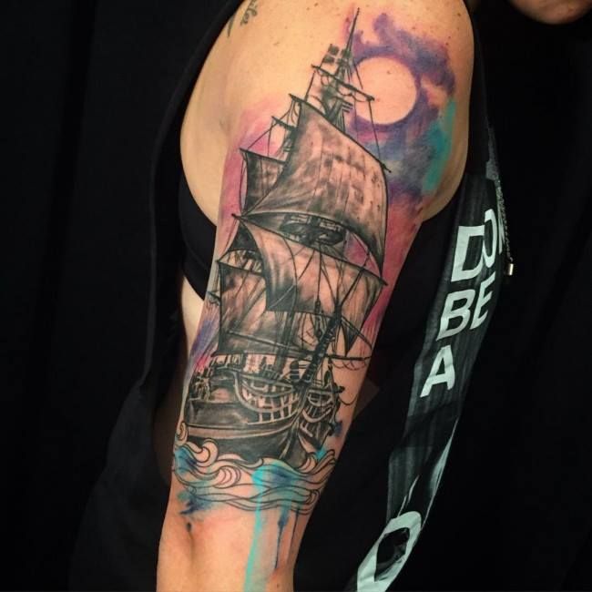 Ship Tattoo Designs Colorful Ink