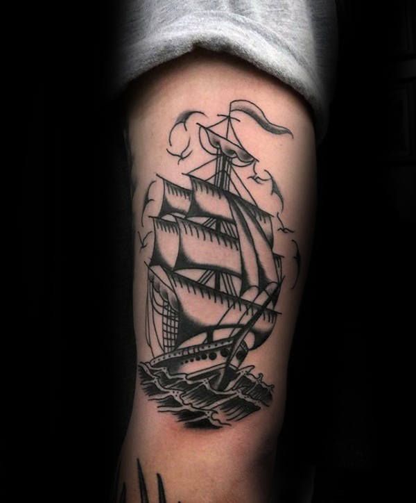 Black Ink Ship Tattoo