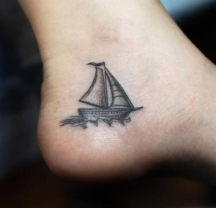 Small Ship Tattoo On Forearm