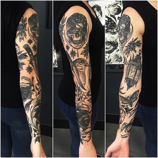 Black Patchwork Tattoo Sleeve