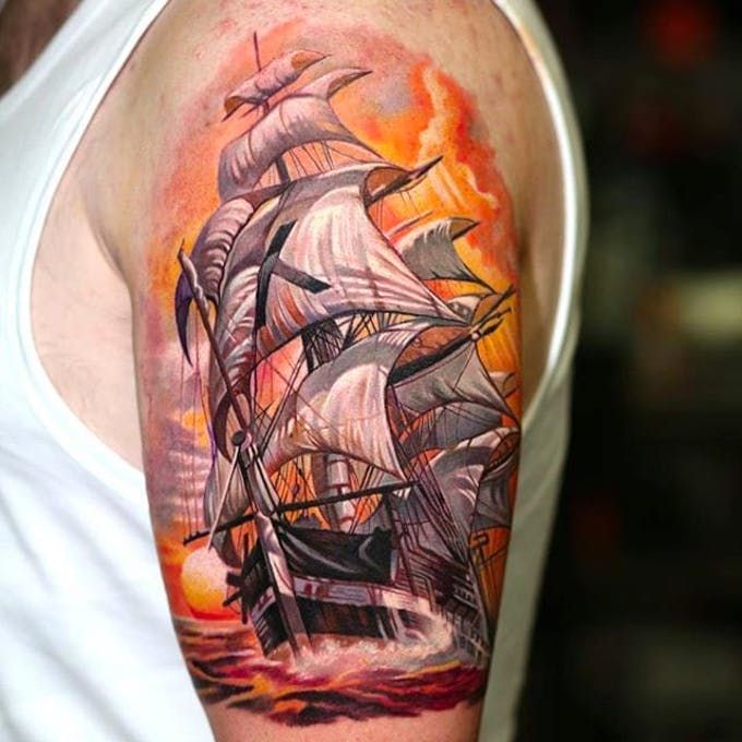 Bright Pirate Ship Tattoo
