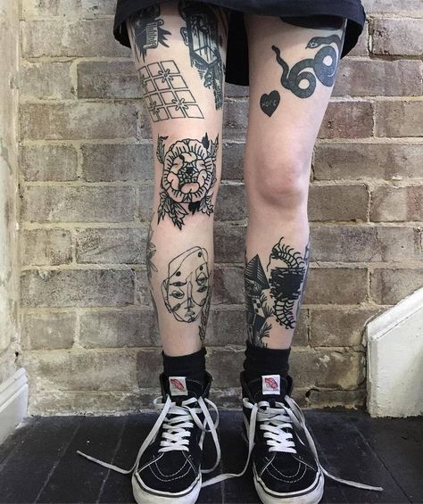 The Patchwork Style Leg Tattoos